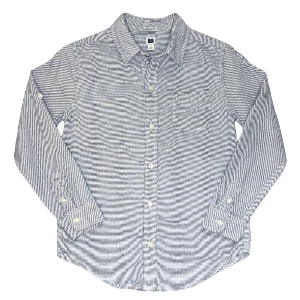 Janie and Jack Striped Linen Blend Roll-Tab Sleeve Button Front Shirt Size 7